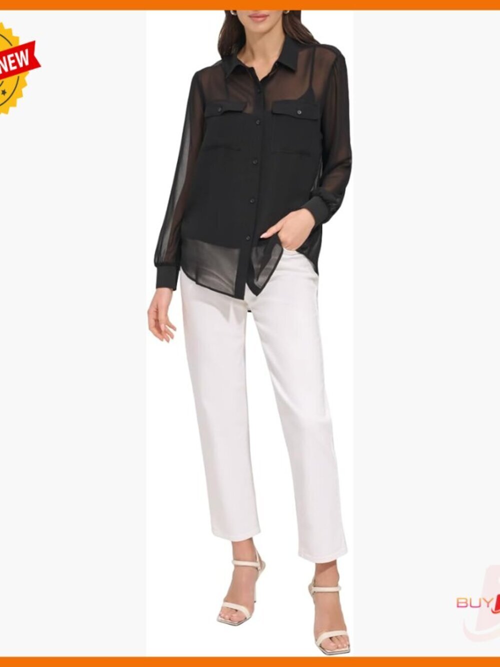 Long Sleeve Chiffon Button Down Shirt Regular Fit Business Casual